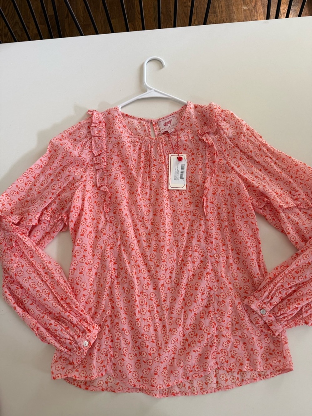 Banjanan Pink Floral Ruffle Long-Sleeve Blouse